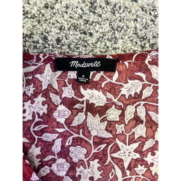 Madewell Wrap Dress Sz S Red Floral‎ Cotton Short Sleeve V-Neck Casual Cottage - Picture 4 of 15